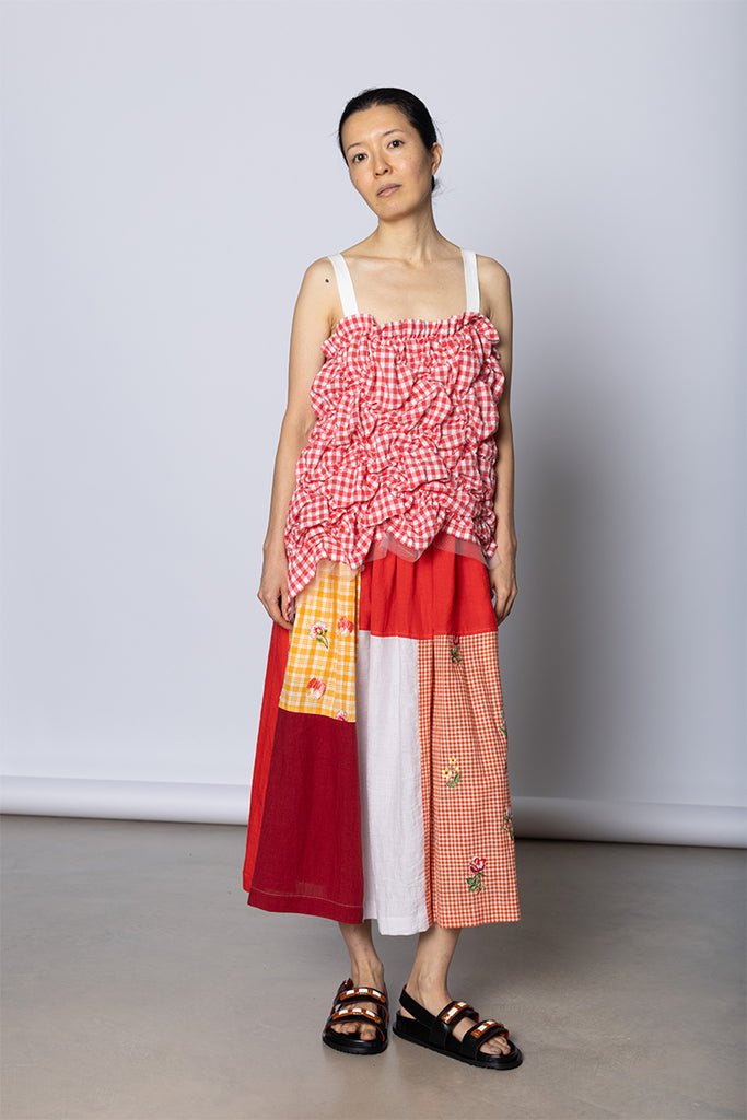Ruched Gingham Top - Red/White