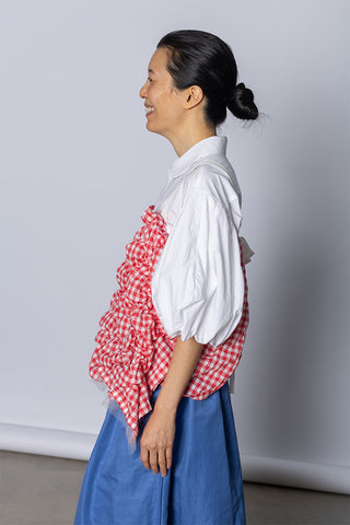 Ruched Gingham Top - Red/White