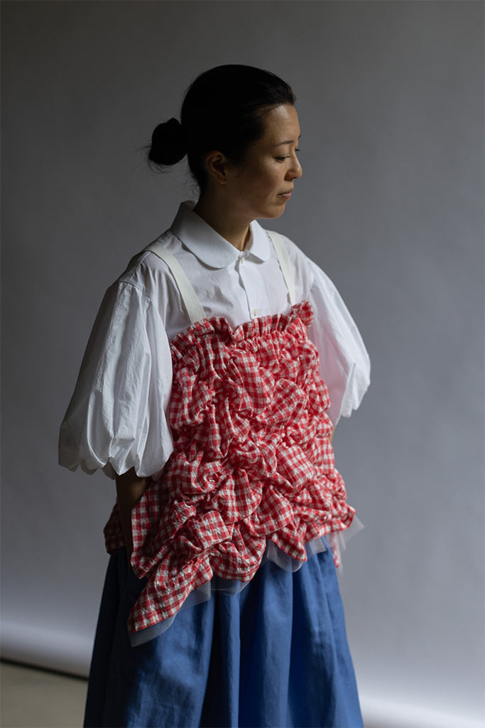 Ruched Gingham Top - Red/White