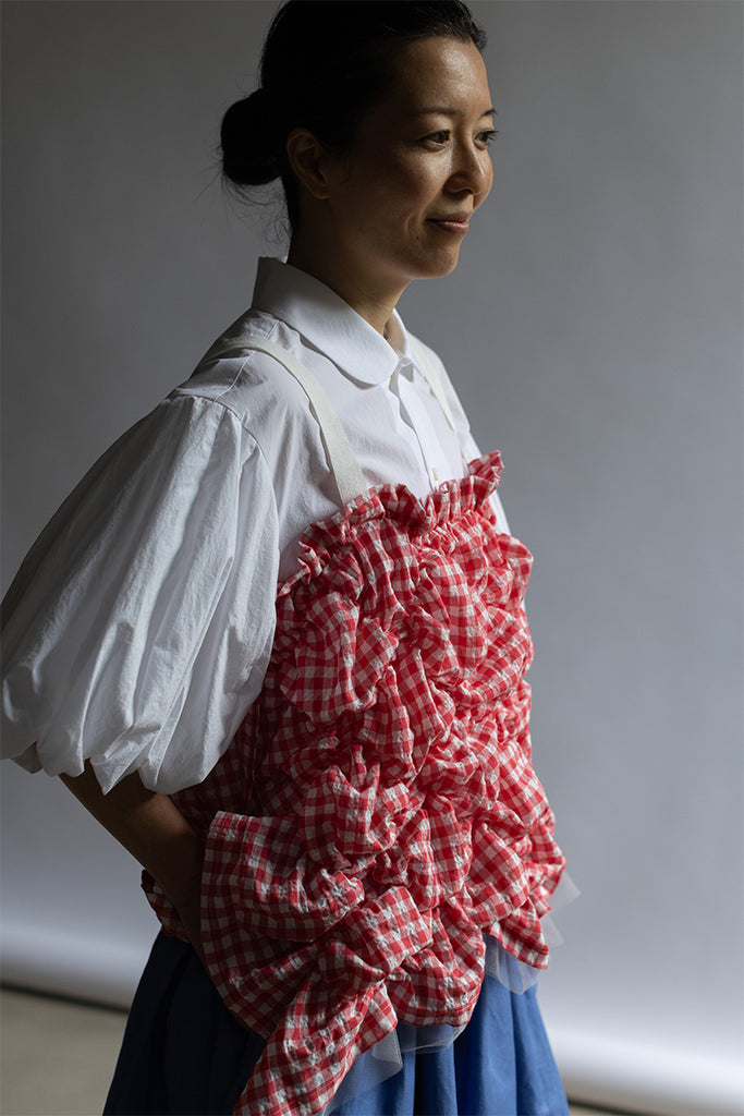 Ruched Gingham Top - Red/White