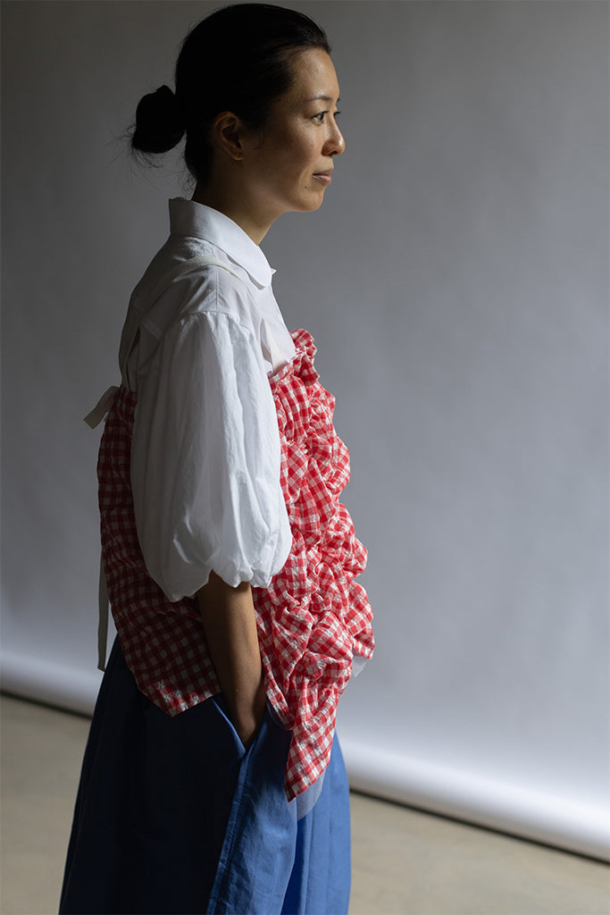 Ruched Gingham Top - Red/White
