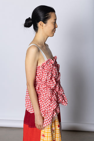 Ruched Gingham Top - Red/White