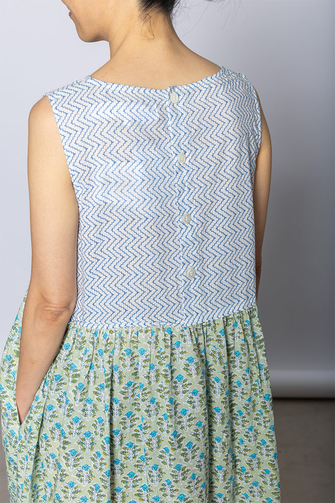 Sleeveless Patchworked Dress - Green/Grey/Khaki