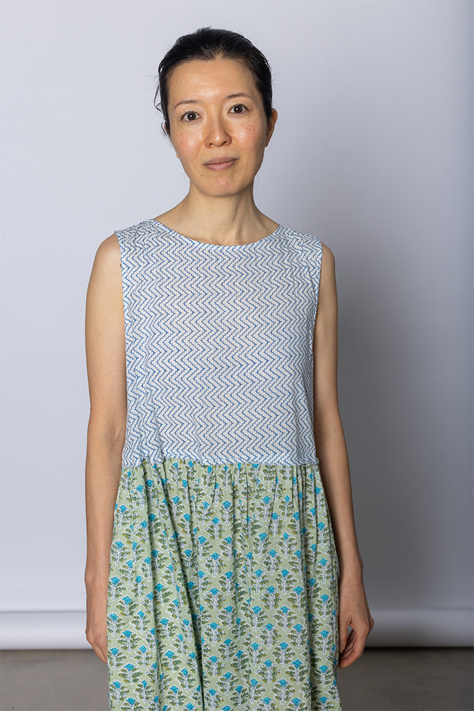 Sleeveless Patchworked Dress - Green/Grey/Khaki