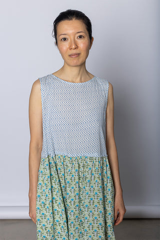 Sleeveless Patchworked Dress - Green/Grey/Khaki