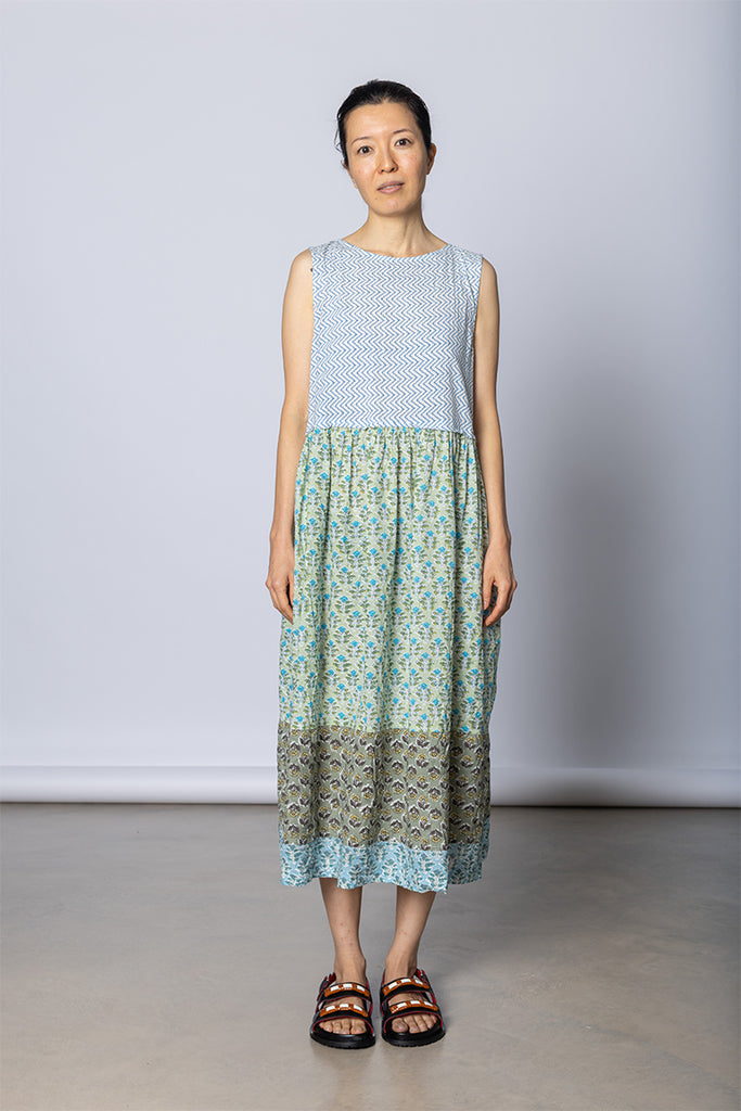 Sleeveless Patchworked Dress - Green/Grey/Khaki