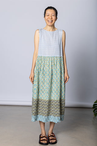 Sleeveless Patchworked Dress - Green/Grey/Khaki