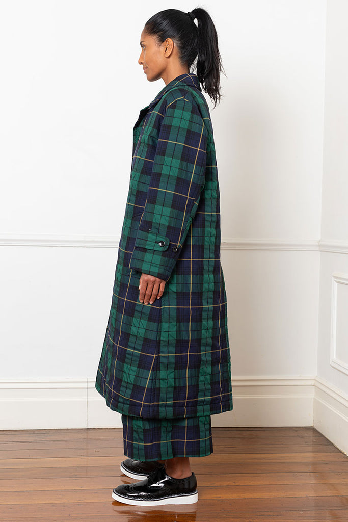 Tartan Check Coat - Navy/Green