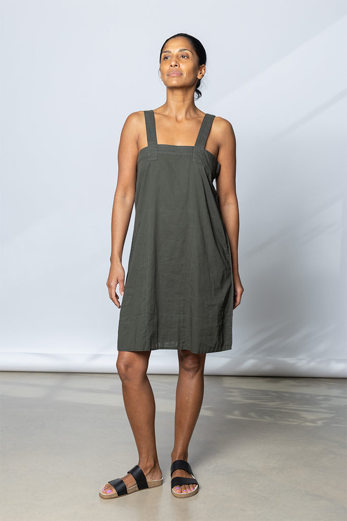 Garment Dyed A-Line Holiday Dress - Dark Olive Green