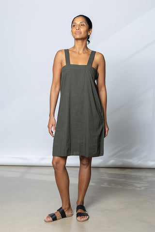 Garment Dyed A-Line Holiday Dress - Dark Olive Green