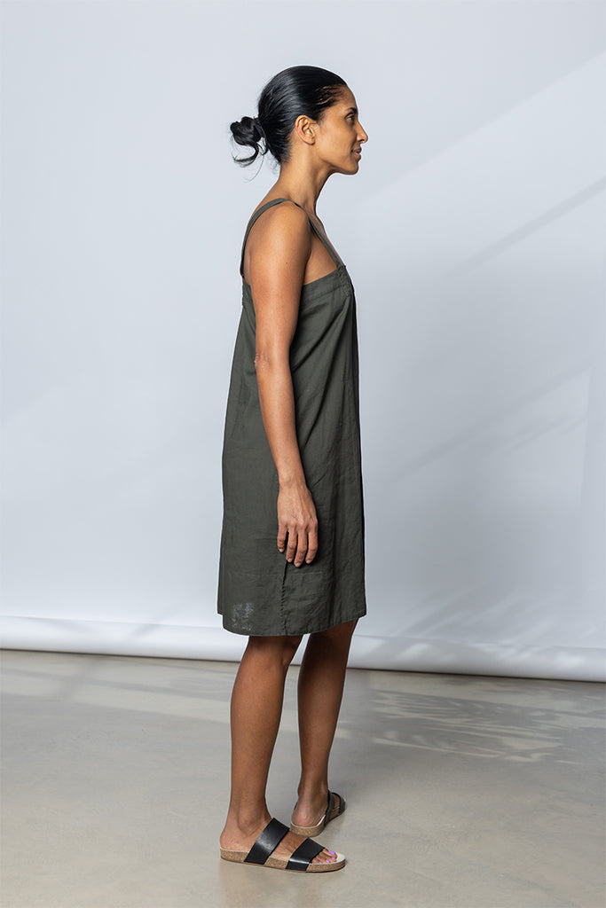 Garment Dyed A-Line Holiday Dress - Dark Olive Green