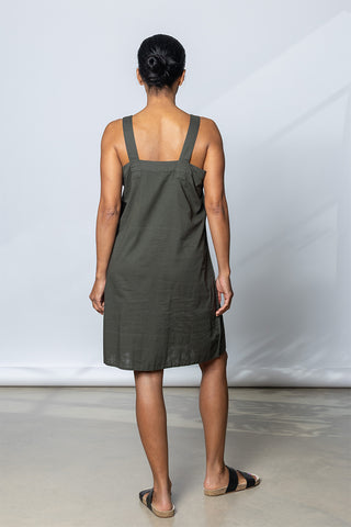 Garment Dyed A-Line Holiday Dress - Dark Olive Green