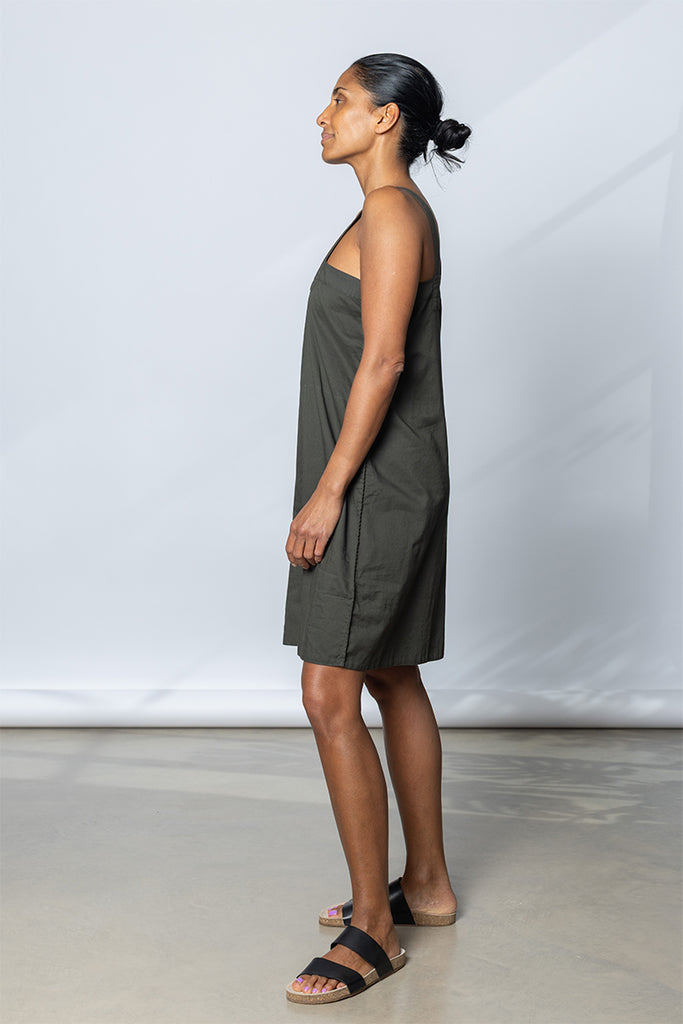 Garment Dyed A-Line Holiday Dress - Dark Olive Green
