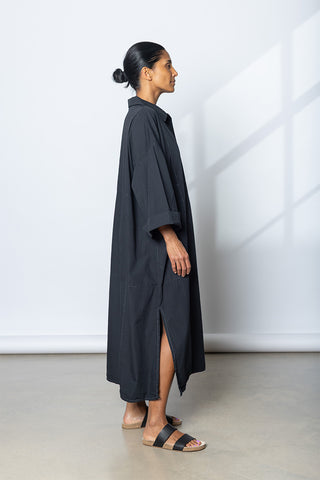 Garment Dyed Kaftan Shirt Dress - Black/Contrast