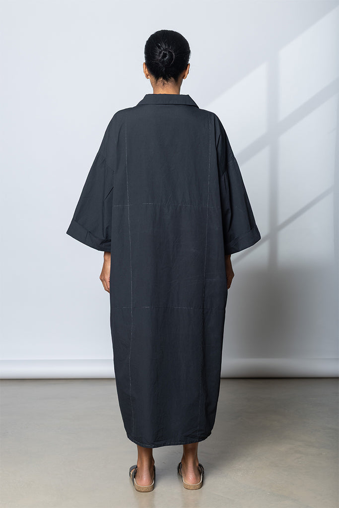 Garment Dyed Kaftan Shirt Dress - Black/Contrast