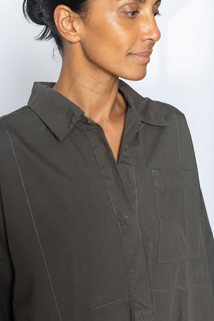 Garment Dyed Kaftan Shirt Dress - Dark Olive Green