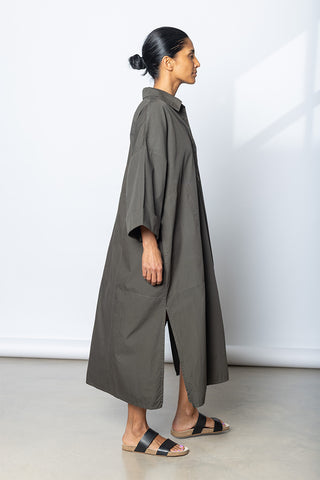 Garment Dyed Kaftan Shirt Dress - Dark Olive Green