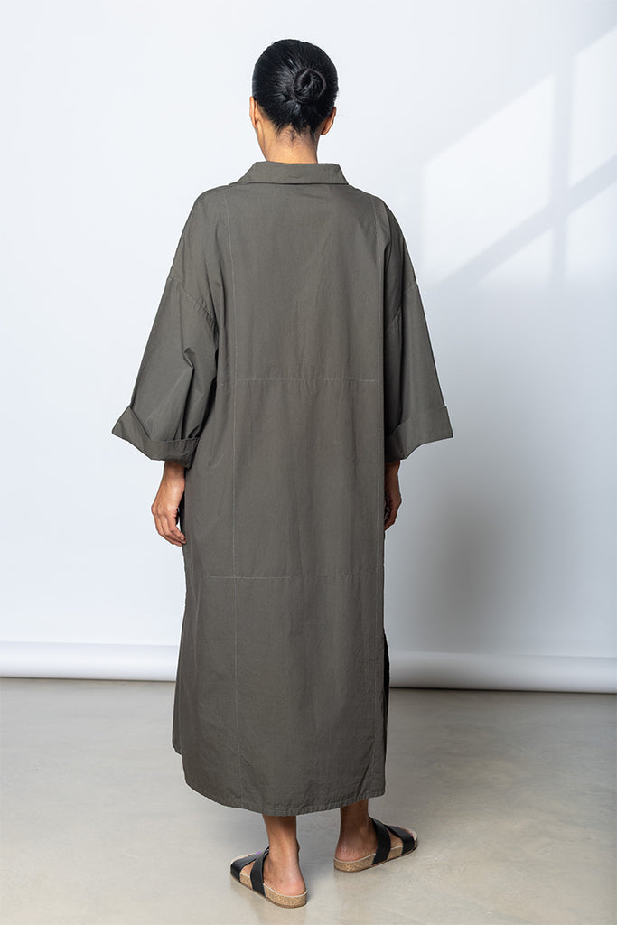 Garment Dyed Kaftan Shirt Dress - Dark Olive Green