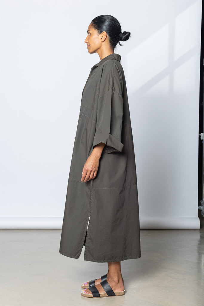Garment Dyed Kaftan Shirt Dress - Dark Olive Green