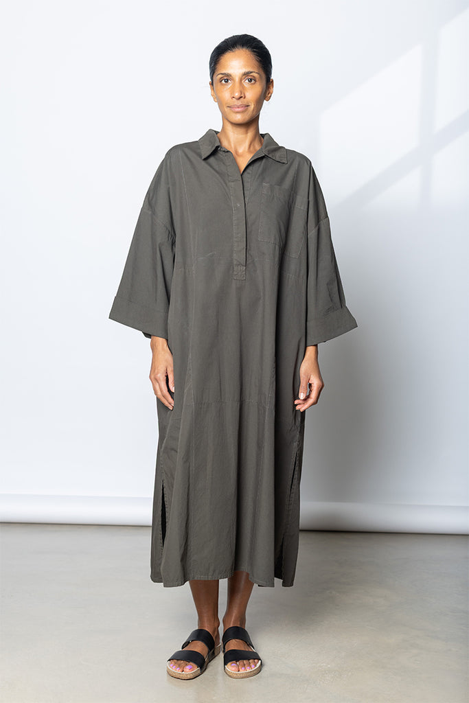 Garment Dyed Kaftan Shirt Dress - Dark Olive Green