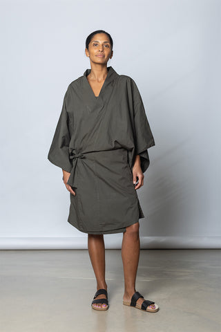 Garment Dyed Kimono Robe - Dark Olive Green
