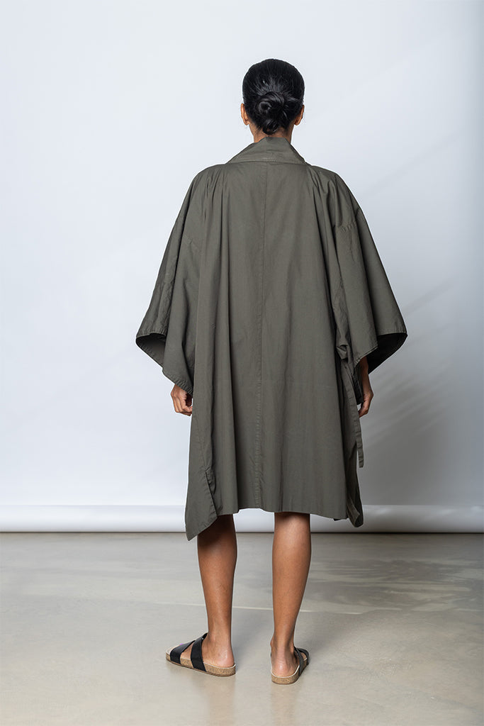 Garment Dyed Kimono Robe - Dark Olive Green