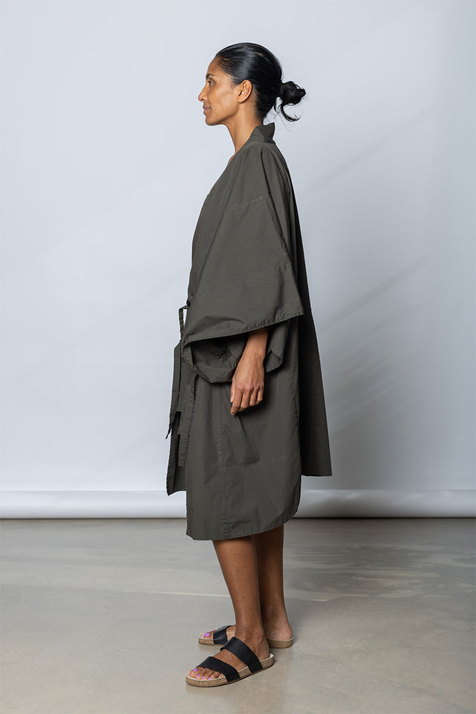 Garment Dyed Kimono Robe - Dark Olive Green