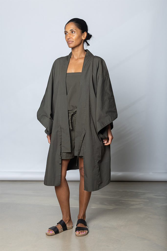Garment Dyed Kimono Robe - Dark Olive Green
