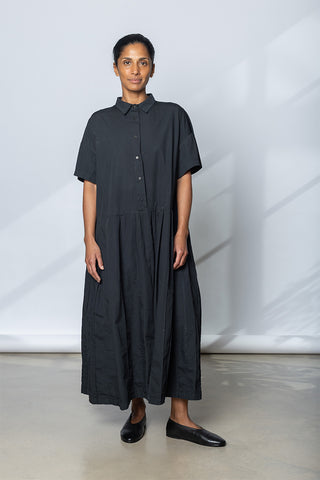 Garment Dyed Pleated Shirt Dress - Soft Black