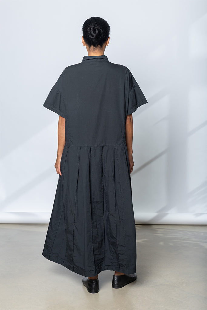 Garment Dyed Pleated Shirt Dress - Soft Black