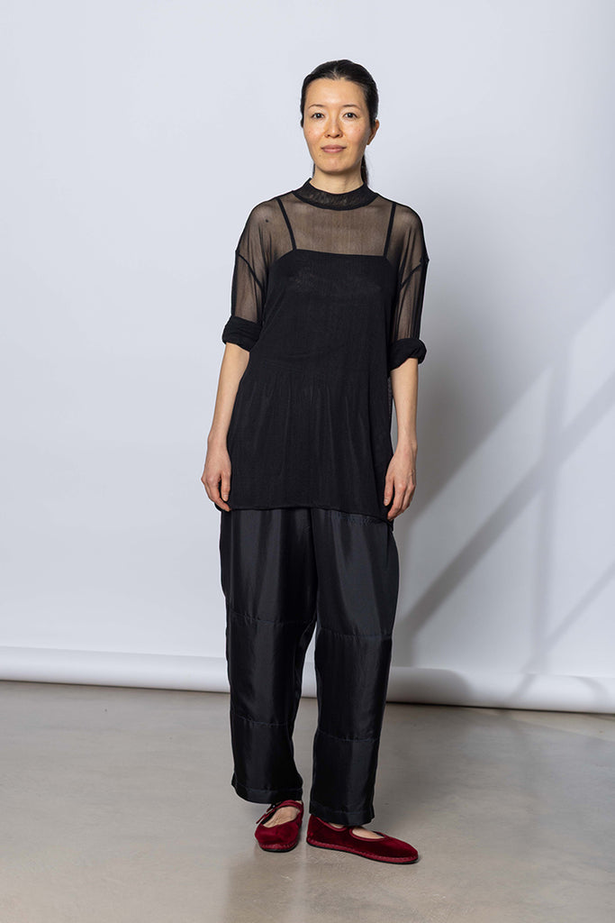 Silk Net Oversized Long Sleeve T-Shirt - Black