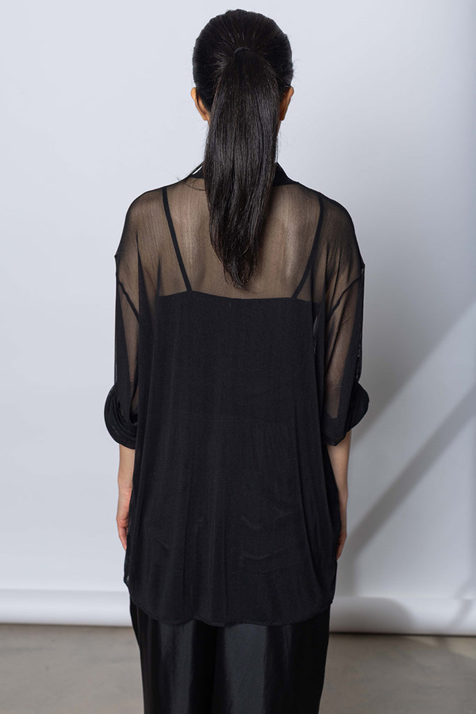 Silk Net Oversized Long Sleeve T-Shirt - Black