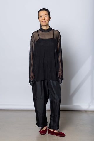 Silk Net Oversized Long Sleeve T-Shirt - Black