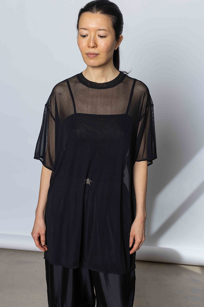 Silk Net Oversized Short Sleeve T-Shirt - Black