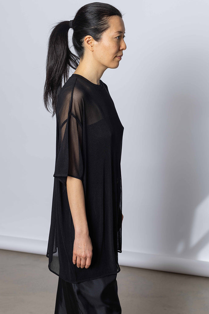 Silk Net Oversized Short Sleeve T-Shirt - Black