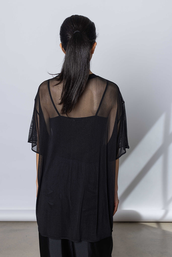 Silk Net Oversized Short Sleeve T-Shirt - Black