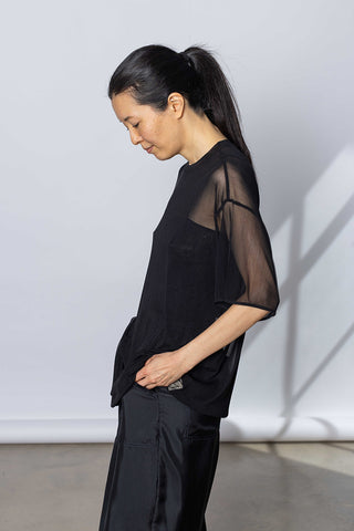 Silk Net Oversized Short Sleeve T-Shirt - Black