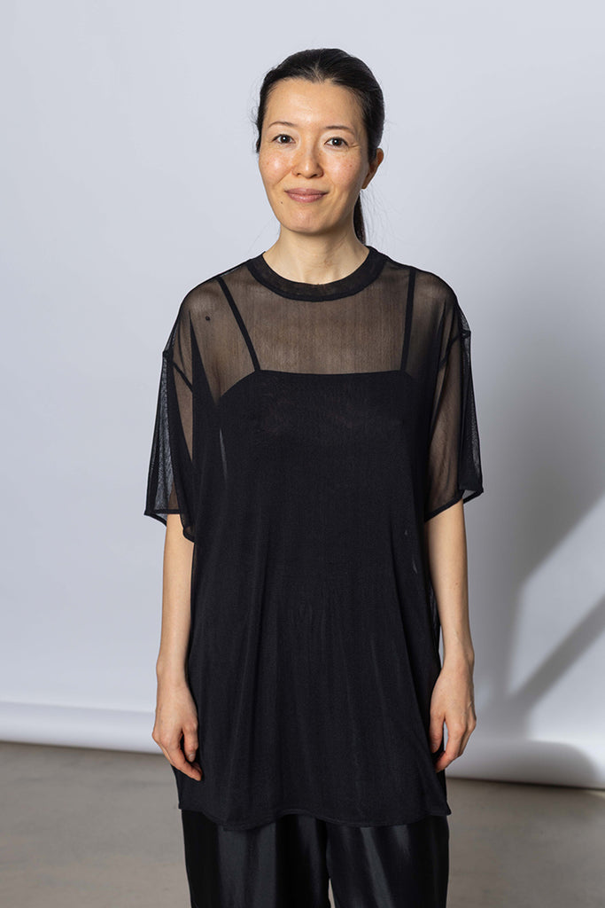 Silk Net Oversized Short Sleeve T-Shirt - Black