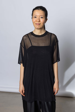 Silk Net Oversized Short Sleeve T-Shirt - Black