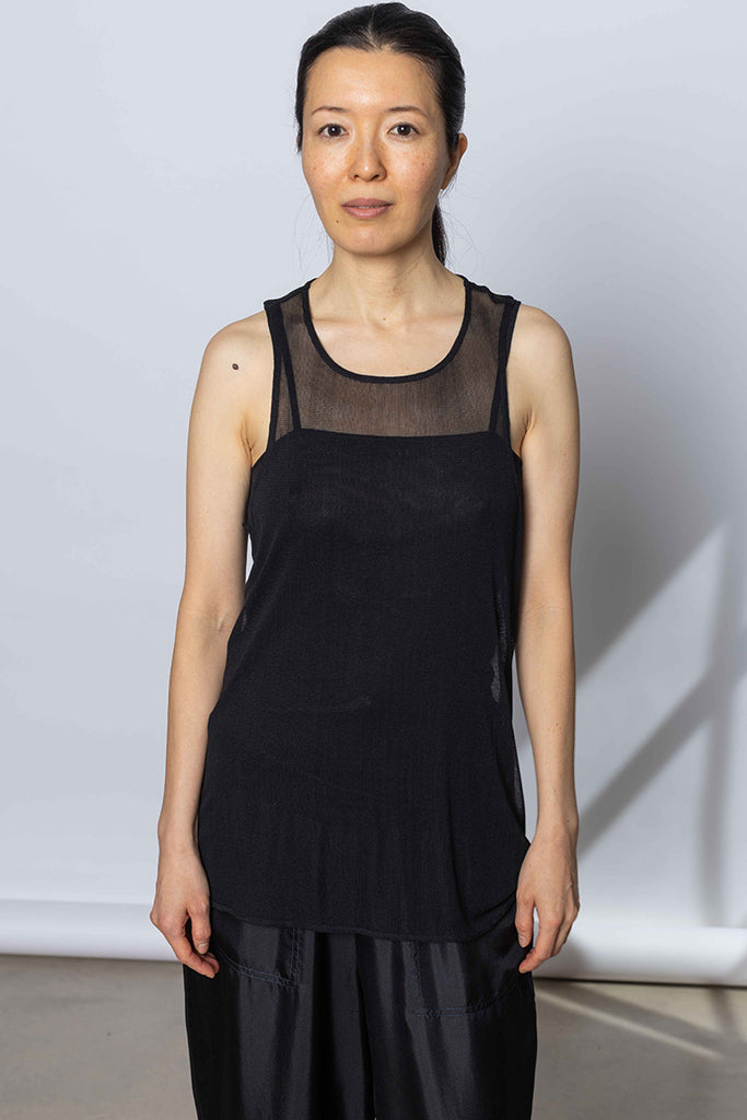 Silk Net Racer Back Tank - Black