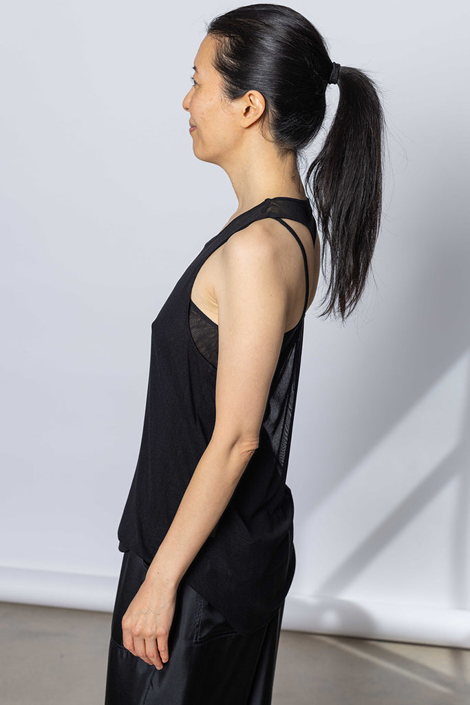 Silk Net Racer Back Tank - Black