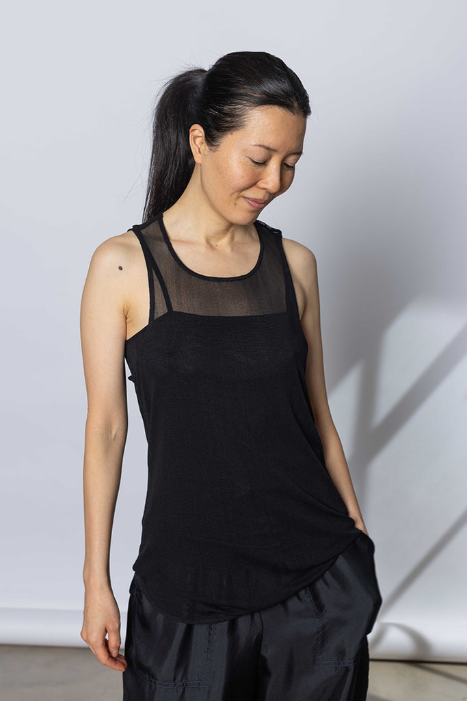 Silk Net Racer Back Tank - Black