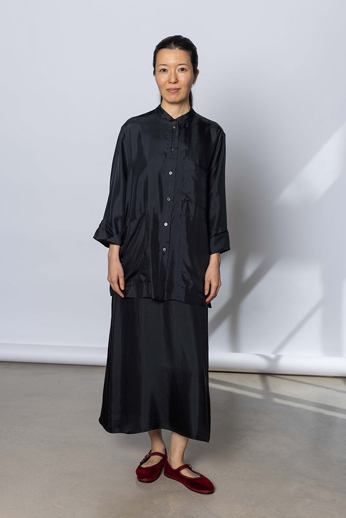 Silk Twill 7/8th Sleeve Shirt - Printer Black