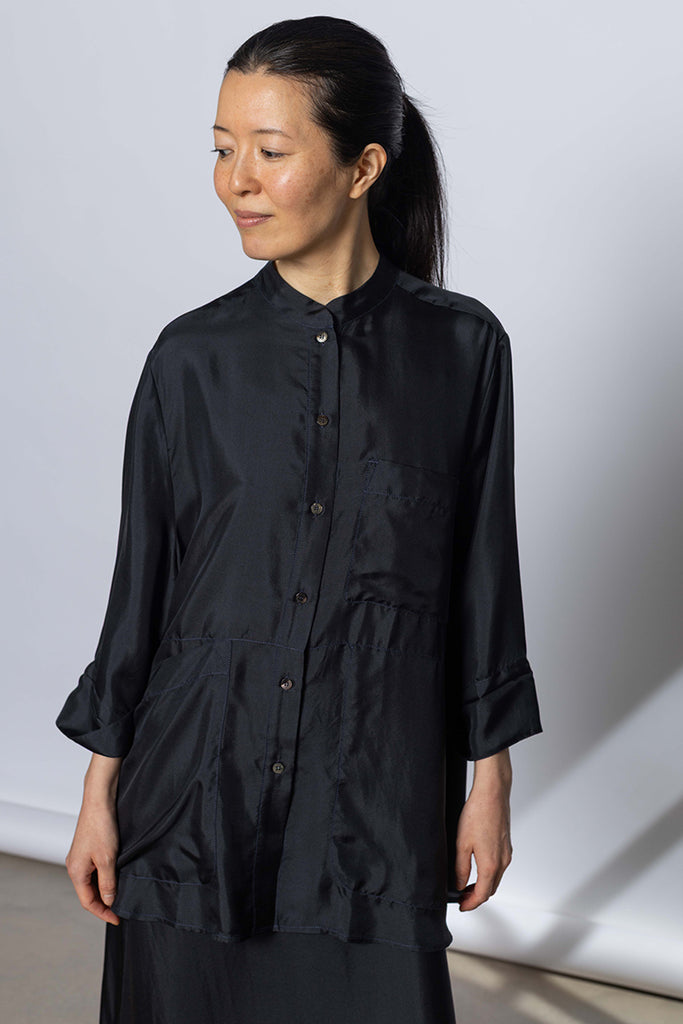 Silk Twill 7/8th Sleeve Shirt - Printer Black