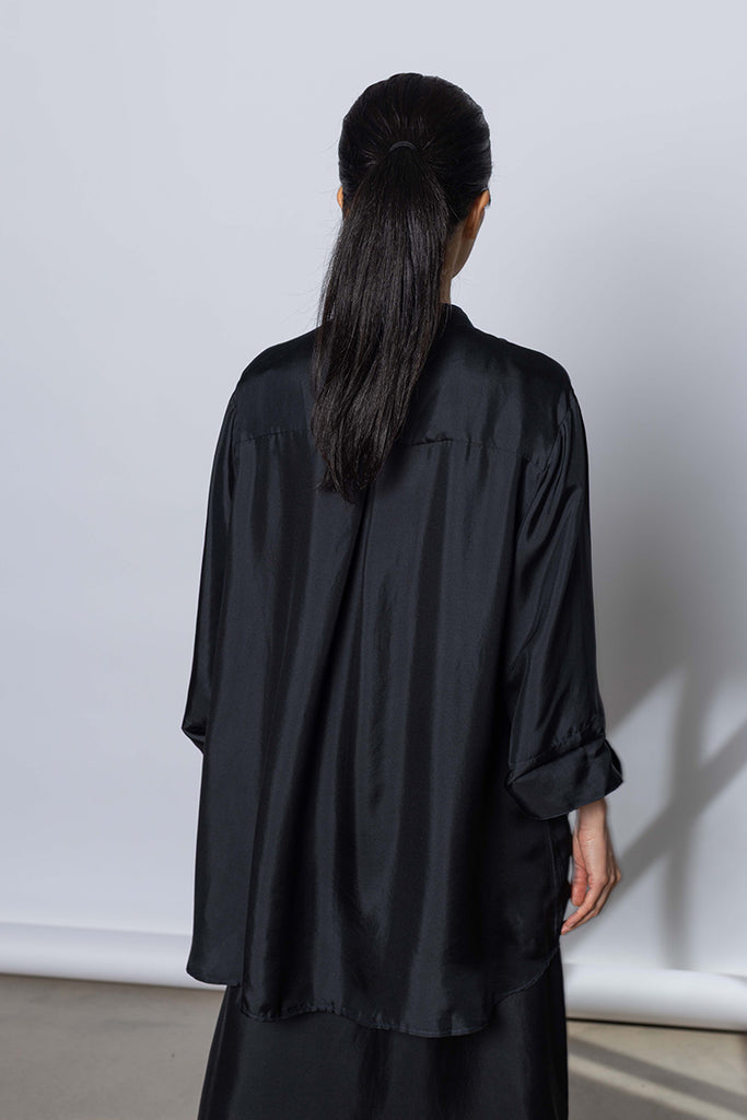 Silk Twill 7/8th Sleeve Shirt - Printer Black