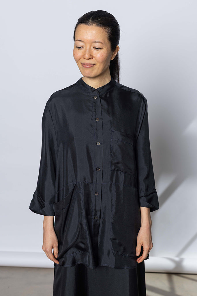 Silk Twill 7/8th Sleeve Shirt - Printer Black