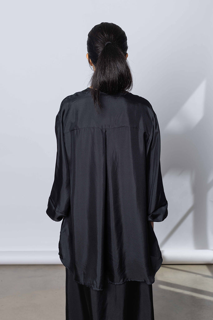 Silk Twill 7/8th Sleeve Shirt - Printer Black