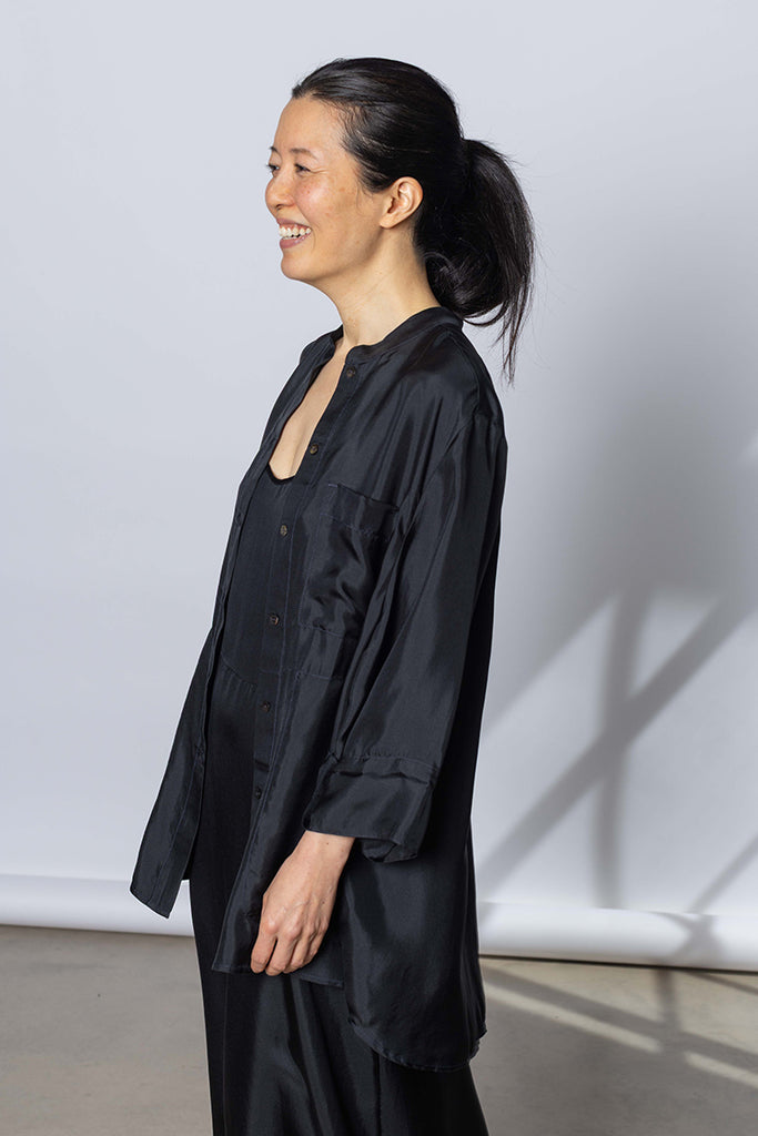 Silk Twill 7/8th Sleeve Shirt - Printer Black