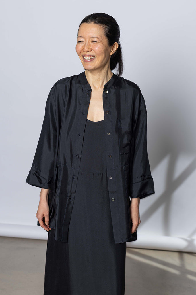 Silk Twill 7/8th Sleeve Shirt - Printer Black