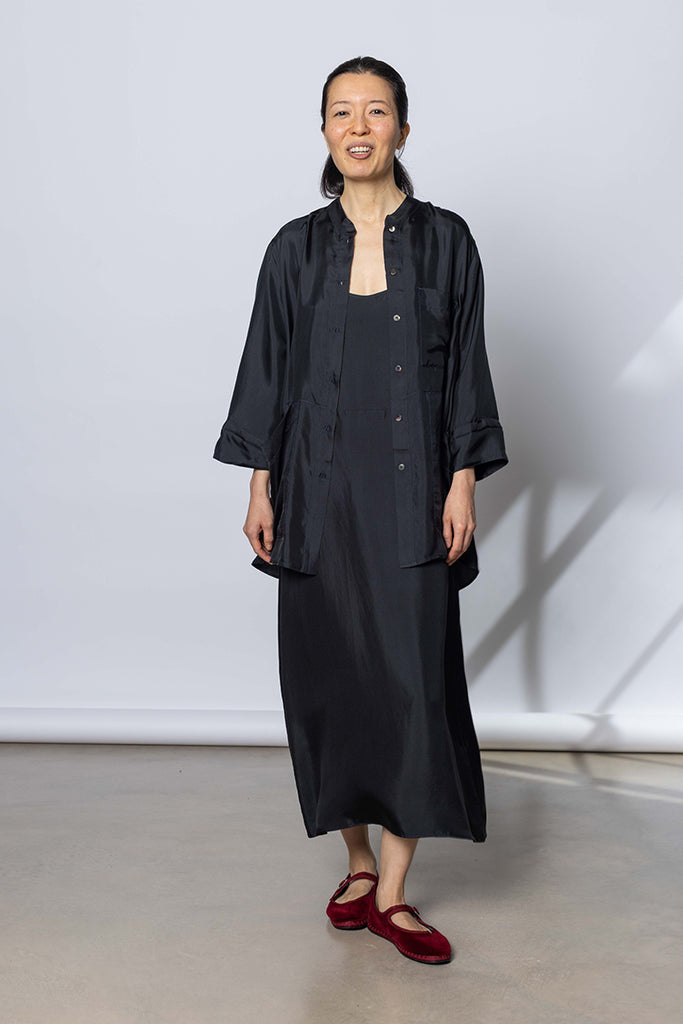 Silk Twill 7/8th Sleeve Shirt - Printer Black
